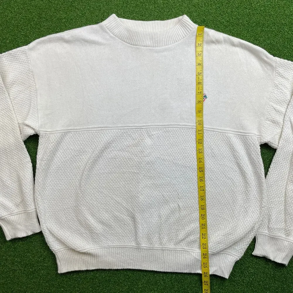 Vintage 90s Miami Dolphins Embroidered Mock Neck Knit White Sweater Sz XL